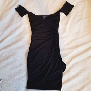 Contemporary Black Off Shoulder Tulip Dress